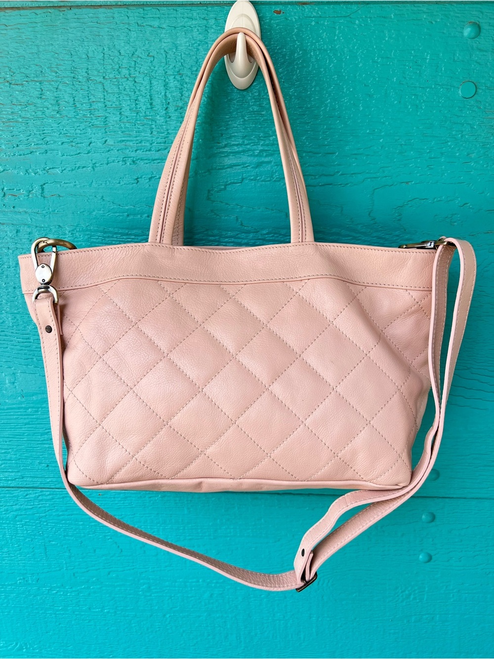 Sundance Catalog Quilted Leather Tote Blush Pink Crossbody